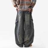 Riolio  Retro Multi Pocket Curved Knife Jeans Autumn And Winter Vintage Wide Leg Workwear Pants Korean Version High Street Men'S Jeans