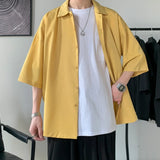 Riolio Half Sleeve Shirts Men Clothing All-match Ulzzang Fashion Students Handsome Summer Thin Casual Simply Baggy Hemden Pure Color