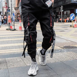 Riolio  Men's Tide Dark Streetwear Hip Hop Cargo Pants Casual Ribbon Overalls Pockets Safari Style Punk Tactical Fashion New