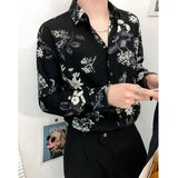Riolio  Printed Long-sleeved Shirt Men Korean Style Nightclub Personalized Button Cardigan