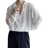Riolio  Early Autumn Lightweight Long Sleeve Shirt Men's Korean Style Draped Design Hollow Out Shirt With Beautiful Drape