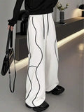 Riolio  Mens White Stripe Wide Leg Casual Pants Fall