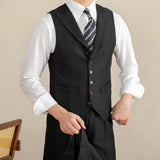 Riolio  Men Vest White Collar Vintage With Lapel Single Button Waistcoat For Wedding Groom Banquet Temperament Slim Men Suit Vest