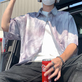 Riolio  American Street Tie-dye Ice Silk Shirt Chic Men Blouses Summer Couple Tide Short-sleeved Shirt Loose Single-breasted Shirt