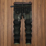 Riolio  New Men's Ripped Vintage Jeans Straight Denim Trousers Male Distressed Personalized Motorcycle High Street Spliced Jeans Pants