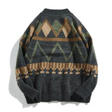 Riolio Vintage Japanese Men's Sweater Loose Fit V-neck Knitted Top Casual Cardigan Jacket Trendy Spring Autumn Color Blocking