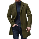 Riolio Winter New Men Woolen Coat Casual Fashion Lapel Single Breasted Youth Style Coat Men's Mid-length Slim Long Sleeve Woolen Jacket