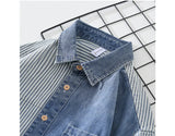 Riolio New Men's Denim Shirts Spring High Street Loose Long Sleeves Jean Tops Stripe Patchwork Designer Shirt Youth Fashion Overshirt