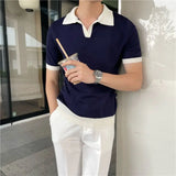 Riolio Summer Lapel Breathable Short Sleeve Temperament Men's Clothing Slim Korean Version Solid Color Trend Knitted POLO Shirt