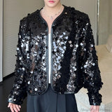 Riolio Shiny Sequins Jacket for Men Black Silver Sparkle Long Sleeve Casual Bomber Jacket Male Party Club Fashion High Street Coats