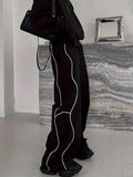 Riolio  Mens White Stripe Wide Leg Casual Pants Fall