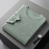 100% Pure Wool T-Shirt Men's Round Neck Pullover Short Sleeve Autumn Winter New Honeycomb Stitch Vest Casual Sweater