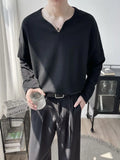 Riolio Light Luxury Top High-end Niche Designer V-neck Long-sleeved T-shirt Men Spring Autumn Trendy Versatile Base Shirt Aesthetic