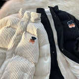 Riolio  American winter new men and women trendy personalized striped corduroy jacket for couples loose retro thick casual top harajuku