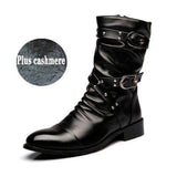 Riolio Men's Leather Boots High Quality Biker Boots Black Punk Rock Shoes Men's Women's Tall Boots Size 38--48