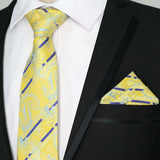 Riolio  Newest Tie Set 8CM Mens Necktie Handkerchief Neck Ties Sets For Man Yellow Color Plaids Stripes Jacquard Cravat Business Party