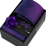Riolio  Men Necktie Flower Pin Set With Box Luxury Necktie Handkerchief Brooch With Cufflinks Set Gift Box Wedding Men Suits Gravatas
