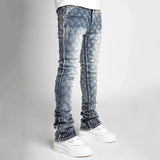 Riolio Stretchy Pearls Skinny Jeans For Men New Fashion Fashion Rhinestone European Street Personality Stacked Denim Pants