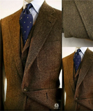 Riolio Regular Brown Mens Suits Slim Fit Herringbone Tweed Wool Blend Check Wedding Tuxedos Classic 3 Pieces Trajes De Hombre Blazer