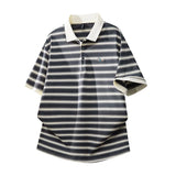 Riolio  Soft Lightweight Men's T-Shirt Versatile Top Summer Polo Shirt Fashion Stripes Trendy Fit Stylish Comfortable High-Quality Daily
