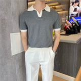 Riolio Summer Lapel Breathable Short Sleeve Temperament Men's Clothing Slim Korean Version Solid Color Trend Knitted POLO Shirt