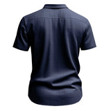 Riolio Summer New Solid Color Linen Men's Shirt Turn-down Collar Short Sleeve Men's Loose Casual Pocket Outdoor Vacation Shirt