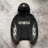 Riolio Oversized Embroidered Hooded Y2k Retro Black Star Patchwork Hoodie Fashion Loose Sweatshirt Gothic Streetwear Men Clothing