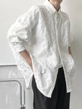 Riolio New Crumpled Jacquard Shirt Loose Fashion Solid Color Casual Turn-down Collar Top New All-match Bat Wing Sleeve