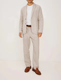 Riolio  Men's Suit 3 Pieces Blazer Pants Bow Collar Linen Fabric Wedding Tuxedos Work Business Formal