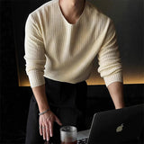 Riolio  New Korean Fashion Men T-shirt Luxury Knitted Solid Color O Neck Long Sleeve Tees Casual Premium Quality Textured Knitwear M-3XL