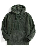 Riolio Autumn Winter Men's Sweatshirts Thickened Corduroy Long Sleeve Solid Kangaroo Pocket Shoulder Hoodie