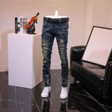 Riolio Trousers Torn Stretch with Holes Male Cowboy Pants Slim Fit Jeans for Men Tight Pipe Broken Elastic Skinny Ripped Summer Denim