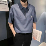 Riolio  Design Short-sleeved Men's Trendy Brand Ins Handsome Half-zipper T-shirt Men's Clothes