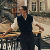 Riolio New Korean Fashion Polo Neck Men Sweater Vest Light Luxury Retro Business Knitted Sleeveless Waistcoats Leisure Premium Knitwear