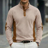 Riolio  Men's Ribbed Knit Long Sleeve Henley Shirt Stand Collar Contrast Color Splice Casual Top with Multiple Color Options