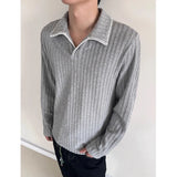 Riolio  Autumn Long Sleeved T-shirt Men Fashion Gray Black Casual Lapel T Shirt Streetwear Korean Loose Pleated T Shirt Mens Top M-3XL