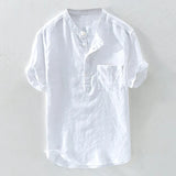 Riolio  Lightweight Short Sleeve Cotton Linen Casual Shirt Men's Loose Fit Half Sleeve Fresh Style Summer T-Shirt Upper Body