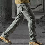Riolio  Khaki Tactical Cargo Pants Men Wear Resistant Fabric Multi Zipper Storage Pockets Outdoor Mountain Walking Straight Trousers