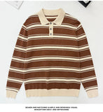 Riolio New American Trendy Men Polo Neck Sweater Light Luxury Striped Knit Long Sleeve Pullover Tops High Quality Loose Knitwear M-3XL