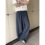 Riolio  Japanese Style Wide Leg Pants Men Elastic Waist Loose Baggy Trousers Breathable Spring Summer for Daily Streetwear