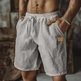 Riolio  Summer New Men Cotton Linen Shorts Embroidery Elastic Waist Beach Shorts Lightweight  Pants Comfort Breath Holiday Shorts