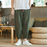Riolio  Men's Cotton and Linen Harem Pants Casual Loose Oversize Beach Pants Chinese Style Wide Leg Trousers Joggers Men Summer