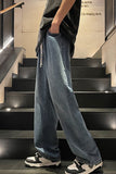 Riolio Spring New Streetwear Baggy Jeans Men Korean Fashion Loose Straight Wide Leg Pants Male Brand Clothing Black Light Blue