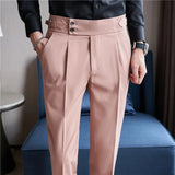 Riolio Spring Autumn Men High Waist Belt Design Casual Slim Formal Dress Pant Men Social Office Wedding Party Dress Suit Pants