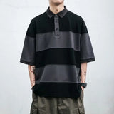 Riolio New Summer Polo Shirt Color Blocking Collar Short Sleeves Casual Pocket Top Loose Fit Hong Kong Style