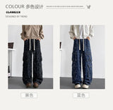 Riolio  Cargo jean pants Men Wide Leg DenimLoose Straight Baggy Men's Jeans hip hop Streetwear Skateboard Neutral denim Trousers