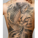 Riolio Full Back Large Tattoo Sticker Waterproof Temporary Tattoos Carp Lotus Dragon Buddha Fake Tatoo Body Art Painting For Men Women