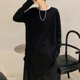Riolio  Mens Y2k Irregular Design Plain Tee Streetwear Fashion Nightclub Stage Niche Japanese Youth Trend Loose Long Sleeve Top