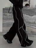 Riolio  Mens White Stripe Wide Leg Casual Pants Fall