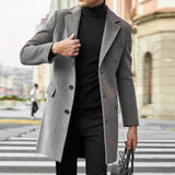 Winter Men Coats Woolen Solid Long Sleeve Jackets Fleece Men Overcoats Streetwear Fashion Long Trench Outerwear